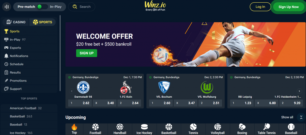 Winz.io Sportsbook - Explore exciting welcome offers and a wide range of matches for sports betting at Winz Casino.