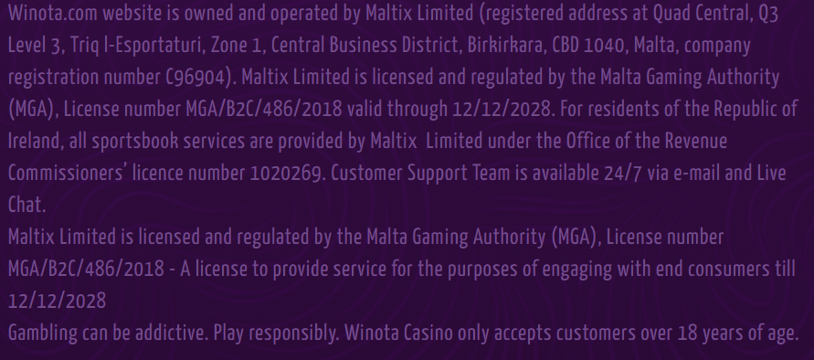 Winota Casino License information
